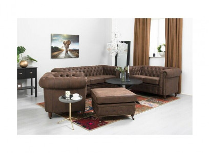 Chesterfield 3+2+1 Sitzer Sofagarnitur + Hocker Couch Sofa Leder Textil Couchen